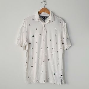 AdiPure by Adidas Premium Novelty White Polo Shirt Green Grey Trefoil Medium